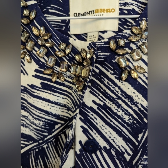 ๐
บCLEMENTS RIBEIRO Jewel Blue Feather Print Coat - Picture 3 of 10